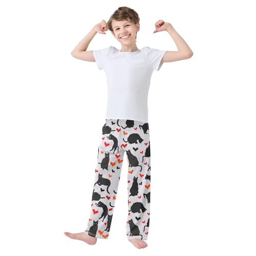 Boys' Pants Heart Black Cat Long Bottoms Jogger Pants Elastic Waist Trousers with Pockets S-XL2