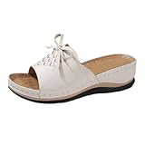 Sandalias de Cuña Mujer Chinelos Mulheres Zapatillas de Verano Para Mujer Con Huecas Gruesa Y Huecas Talla Grande Sandalias Esparto Cuña Chanclas Goma (White 37)