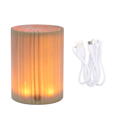 Petite lampe tactile cylindrique et veilleuse rechargeable USB en bois
