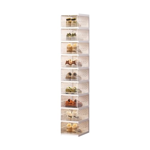 Zapatero transparente con tapa, 9 niveles, portátil, ahorra espacio, almacenamiento de zapatos para entrada y dormitorio, no requiere montaje, diseño apilable transparente.