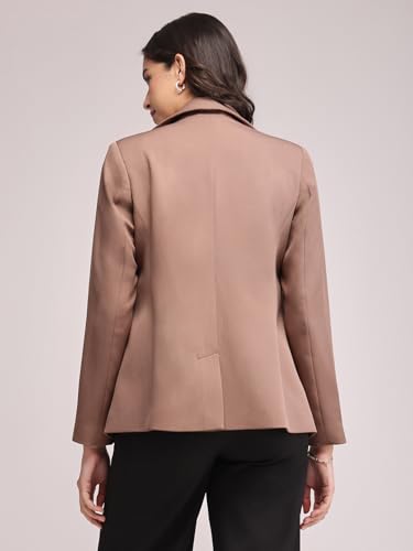Image of FableStreet Women's Blazer | Tailored Fit Single-Breasted Design with Notch Lapel & Welt Pockets | Smooth Woven Texture for Work & Business Casual Wear