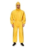 MSemis Herren Arbeits Overall Mit Kapuze Langarm Ganzkörper Jumpsuit Maleranzug Für Labor Lackierarbeiten Reinigung Arbeitsbekleidung Wasserdicht Schutzanzug Gelb B L