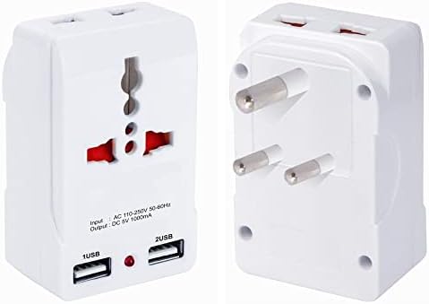 HI PLASST 3-Pin Multi Plug Socket with Dual USB Charger with LED Indicator| 10A Power Converter | Universal Travel Adapter for 2-Pin & 3-Pin Devices | USA to India Converter Plug | Pack of 1
