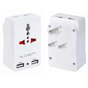 HI PLASST 3 Pin Universal Wall Multiplug Charger 10A Power Sockets // 2pin & 3pin Socket Adapter with Dual USB Charging Port (White, Pack of 1) (Dual USB)