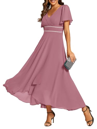 Image of Ever-Pretty Summer A-Line V-Neck Formal Dress for Women Empire Waist Chiffon Mother of the Bride Wedding Guest Dresses 41981
