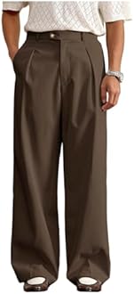 BEAUDRM Men's Pleated Baggy Dress Pants High Waisted Wide Leg Pants Casual Work Trousers with Pockets Slacks for Men