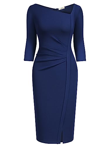 AISIZE Women's Retro Classy V-Neck Stretch Business Wrap Bodycon Dress2