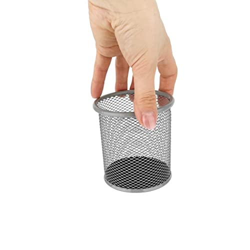 D.RECT KOMO Stiftehalter Schreibtisch-Organizer Metall-Mesh Rund | Stabile Stiftebox für Büro und Home Office | Höhe 98mm, Ø 91mm, Pastellgrau