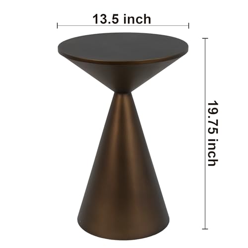 COVLON Small Drink Table, Round Martini Table, Drum End Table Side Table, Metal Accent Table,for Small Space Living Room, Bedroom, Brown - Thumbnail 2
