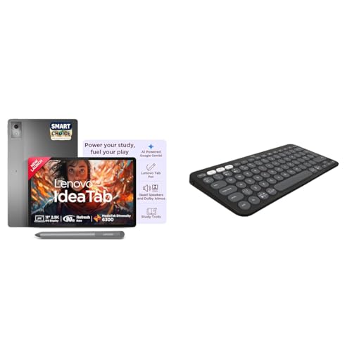 Image of Lenovo Idea Tab Smartchoice with Pen|Wi-Fi| 11 Inch, 2.5K Display, 500 Nits Brightness| 8GB RAM + 256GB ROM (Expandable Up to 2TB) |Mediatek Dimensity 6300 + Logitech Pebble Keys 2 K380s