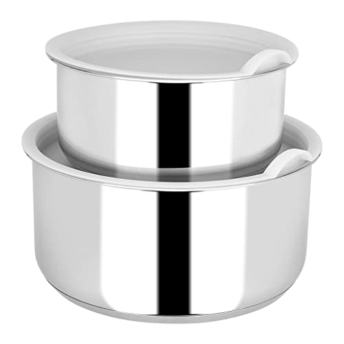 Sitram, batterie cuisine inox, 15 pcs, 2 casseroles 2 couvercles, 3 feutrines, 2 spatules, 1 cuillère en nylon, 2 poignées amovibles, tous feux dont induction 714690 Gris – Image 3