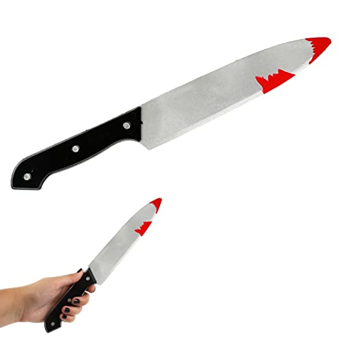 Halloween Knife Prop - 30cm Long Fake Bloody Knife with Black Handle - Slasher Fancy Dress Prop
