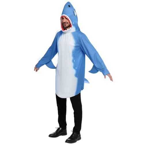 Spooktacular Creations Herren Hai-Kostüm für Halloween-Kostümparty für Erwachsene, Hai-Outfits, Tier-Mottoparty, Cosplay-Party(Blau, S)