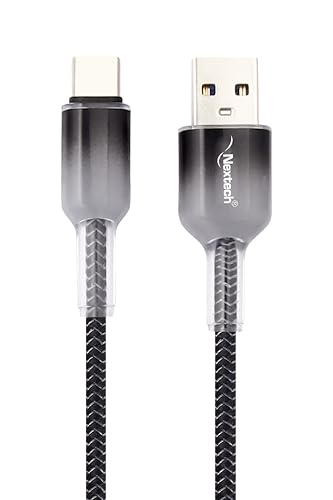 Image of Nextech USB A To USB-C 3A Fast Charging Cable|2.44M Braided Cable|Type C Cable Fast Charging|C Type Charger Cable|480Mbps Data Sync|USB C Charger Cable For Smartphones,Tablets & Devices,Grey