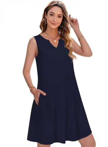 Image of QACOHU Women's Summer Sleeveless V Neck Mini Dress with Pockets Casual Sundress Beach Dresses for Women 2026