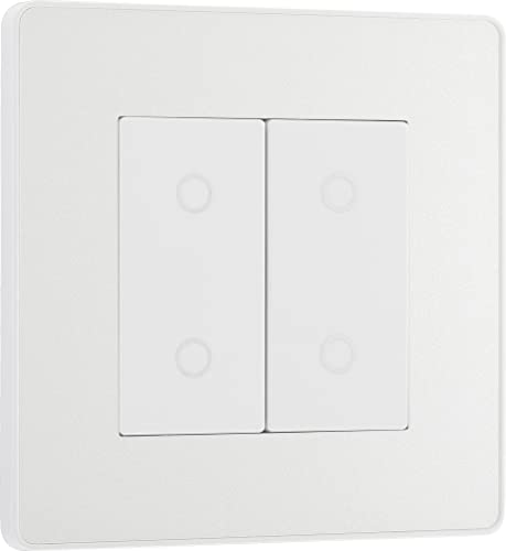 BG Electrical Double Master/Primary Touch Dimmer Wall Light Switch, 2-Way, Trailing Edge, Screwless Front Plate, Evolve, Pearlescent White, 200W, PCDCLTDM2W