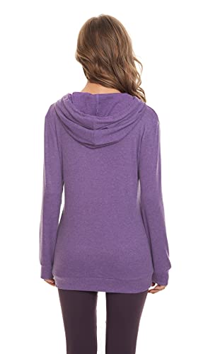 Freemale Women's Casual Solid Color Drawstring Hoodie Long Sleeve Sweatshirts With Kangaroo Pockets (Adult, Medium, Purple) #TOP1