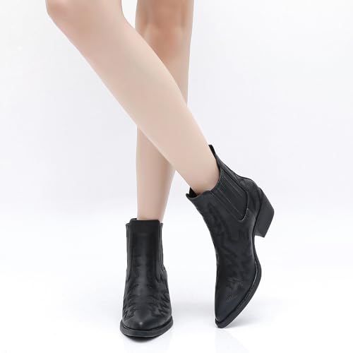 GLOBALWIN Black Cowboy Boots For Women Slip-On Chelsea Ankle Boots The Western Cowgirl Boots Size 8M - image 6