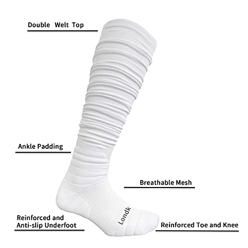 Londkaron Scrunch Soccer & Football Socks 2 Pack, Extra Long Padded Sports Socks For Men & Boys (White, Large) #TOP1