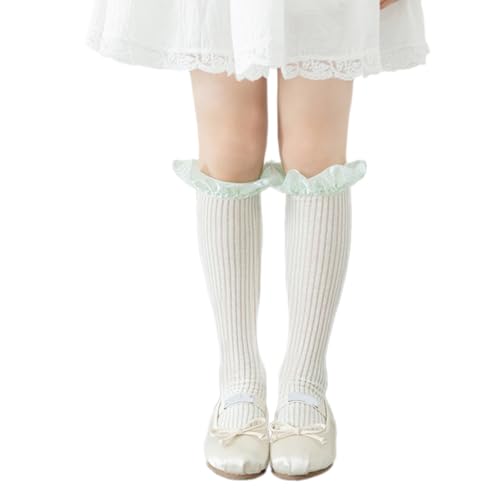 1 Pair Soft Cotton Under Knee Socks for Girls with Checkered Lace Trim Comfortable Stretchy Design Stackable Socks