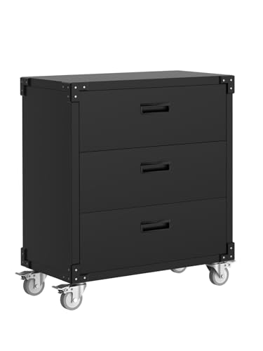 MilleLoom 3 Drawer Rolling Tool Cabinet Heavy Duty Garage Storage On Wheels Mobile Metal Cabinet for Warehouse Basement & Workshop Easy to Assemble