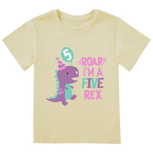 Image of Dinosaur Themed 5th Birthday Shirt Outfit for Girls 5 Year Old Fifth Birthday Five Tshirt Tees Clothes