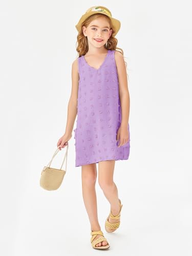 Image of Batermoon Girls Swim Cover Up V Neck Swiss Polka Dot Summer Beach Dress | Kids Cover-Ups, Sleeveless Vacation Swimwuits, Boho Cute Dresses with Pockets 4-14 Years