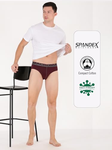 Image of Macroman Salsa Classic V-Brief for Men, (Pack of 2,L) Compact Cotton Underwear with Contour Pouch, Soft Waistband & Anti-Microbial Finish, Black Melange