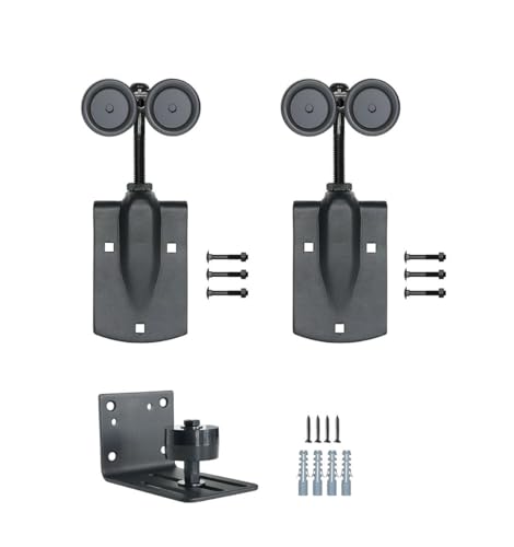 HARDJULAN Heavy-Duty Black Exterior Sliding Barn Door Roller Kit Outdoor Rolling Rollers 450 lbs Capacity Powder Coated Black 2 Packs