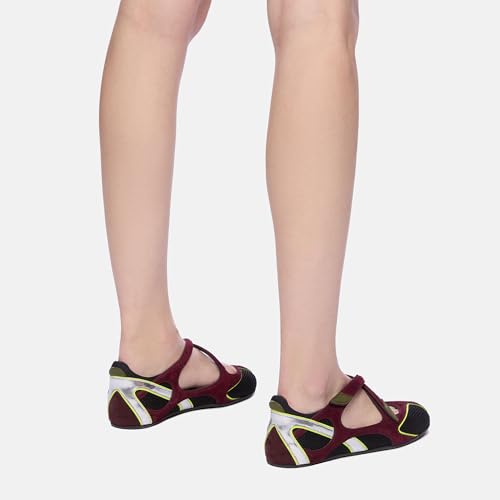 Arqa Color Block Suede Ballet Flat Sneakers for Women Breathable Lightweight Walking Flat Sneakers Comfortable Outgoing Pull on Tennis Walking Shoes3