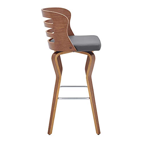 Armen Living Verne 30" Butaco Giratorio Tapizado en Cuero Sintético Gris y Madera Nogal miniatura 5