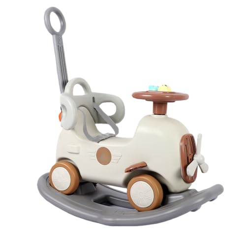 Luulife 木馬 乗り物おもちゃ 3 in 1 ロッキングホース 1-6歳子ども プッシュロッド付き 平衡感 安全性 滑り止め 音を出すことができる 誕生日プレゼント 出産祝い (カーキ)