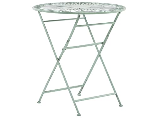 Beliani Table de Jardin Bistrot Pliante en Métal Vert Ronde 70 cm avec Ornaments Décoratifs pour Jardin Terrasse ou Balcon Classique et Romantique