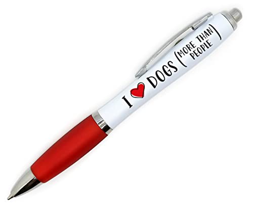 PartiKraft - I LOVE DOGS (MORE THAN PEOPLE) - Novelty Retractable Pen with Red Love Heart - Red Grip with Black Ink