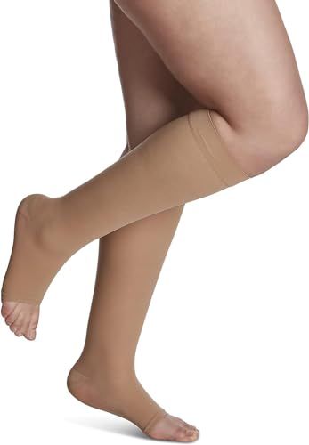 Image of SIGVARIS Women's Style Sheer 780 Open Toe Calf-High Socks 20-30mmHg - Suntan - Large Long