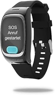 one button phone – Notrufuhr mit Ortung und Telefonfunktion, Notruf Armband für Senioren, SOS Notrufknopf, GPS Notfall Uhr, Schwarz