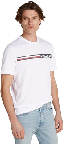 Tommy Hilfiger Men's Chest Stripe Tee S/S T-Shirt, White, L Tommy Hilfiger Men's Chest Stripe Tee S/S T-Shirt, White, L