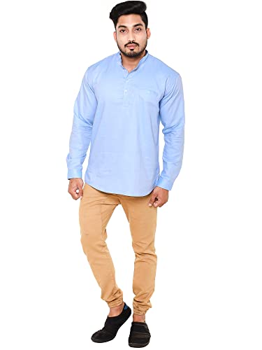 Image of Men's Linen Chinese Collar Full Sleeve Plus Size Short Kurta