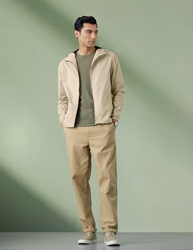 Image of Qube By Fort Collins Men's Cotton Hooded Jacket - Lightweight Full Zip Casual Jacket for Men | Solid Cotton Windcheater-Style Hooded Jacket for Spring, Monsoon & Everyday Wear