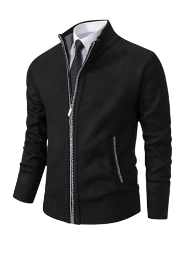 SOLY HUX Men's Full Zip Cardigan Sweater Mock Neck Long Sleeve Knitted Sweater with Pockets