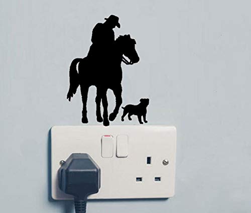 2pcs Light Switch Decals Black Cartoon Riding Cowboy with Dog Pattern Wall Sticker Decor Art Mural Baby Nursery Room