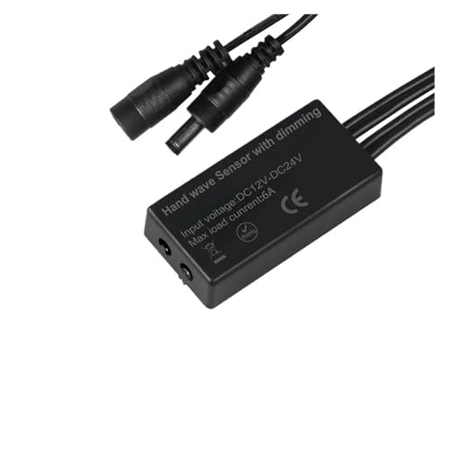 6A Single Channel LED Sensor Switch 12V 24V Hand Wave Open/Close Door Control DC 5.5 * 2.1mm Port Suitable for Cabinet Single Color LED COB Light Strip(Hand Wave and DIM)