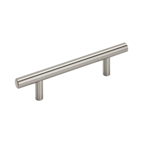Image of Amerock 3-3 /4 inch Bar Pulls Satin Nickel Drawer Pull | 3-3 /4 inch (96mm) Center-to-Center Mounting Distance and 6-1 /8 inches Overall Length, Durable Carbon Steel Cabinet Hardware