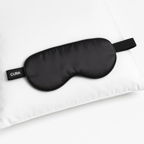 CURA Schlafmaske – Weiche, Atmungsaktive Augenmaske aus Bambusmaterial mit Füllung aus Glaskugeln – Verstellbare Verdunkelnde Schlafbrille - Gegen Stress und Kopfschmerzen – Für Guten Schlaf