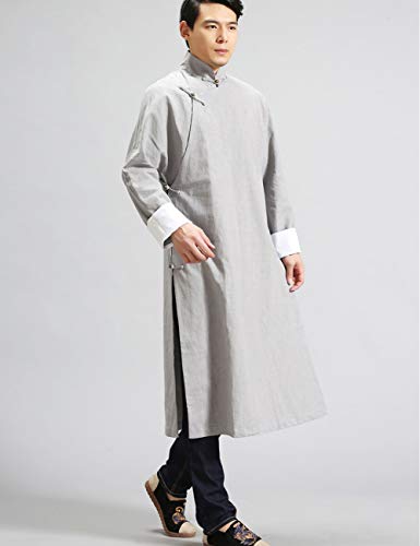Men's Chinese Traditional Kungfu Tai Chi Cheongsam Suit Mandarin Cotton Linen Martial Arts Uniforms Long Shirt3