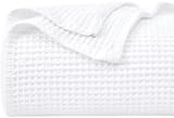 QUBA LINEN 100% Cotton Blankets Queen Size for Bed - Waffle Weave Blankets for Summer, Lightweight and Breathable Soft Woven Blankets for Spring, White, 90x90 Inches (White, Queen (90"" x 90""))