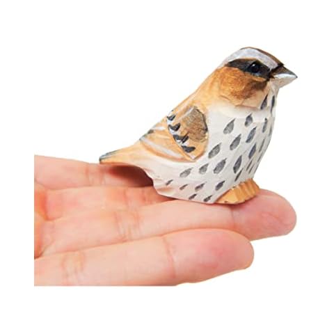 Selsela Sparrow Bird Wood Figurine Statue Sculpture Ornament Decor Miniature Art Carve Small Animal Cover