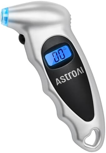 AstroAI Tire Pressure Gauge Digital 0-150PSI (Accurate in 0.1 Increments), 4 Settings Stocking Stuffers for Car Truck Bicycle with Backlight LCD and Presta Valve Adaptor, Sliver