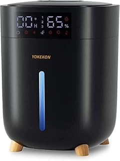 YOKEKON 7L Cool & Warm Humidifier Diffuser for Large Room Home, 12 Hours Timer, Dual 360° Mist Nozzles with Remote, Timer, Customized Relative Humidity for 70 Office Hotel Plants, Black