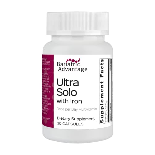 Bariatric Advantage Ultra Solo with Iron - Once-Per-Day Daily Multivitamin - for Bariatric Patients - with Thiamin Vitamin A & More - Gluten Free - 30 Capsules